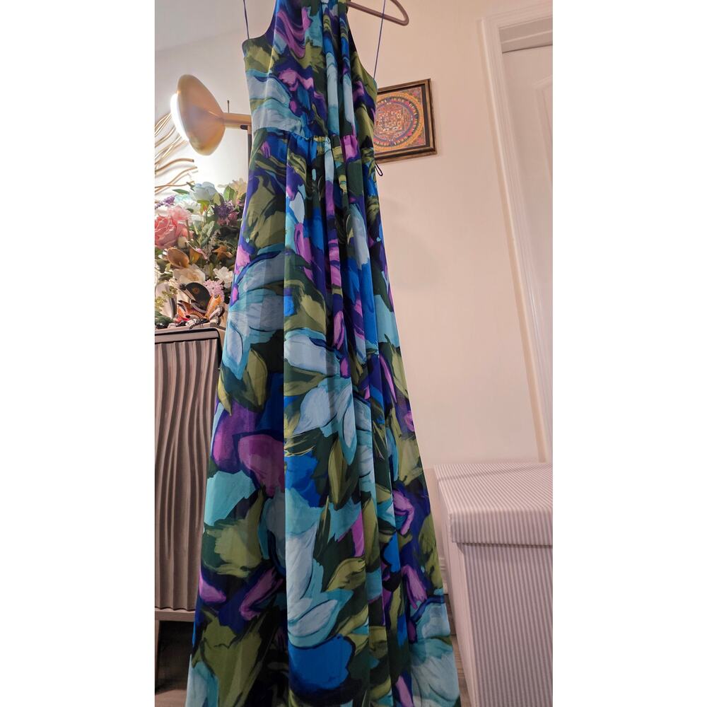 London Times Women’s Size 10 Floral Halter Maxi Dress Blue/Green Zip Closure NWT - Picture 3 of 5